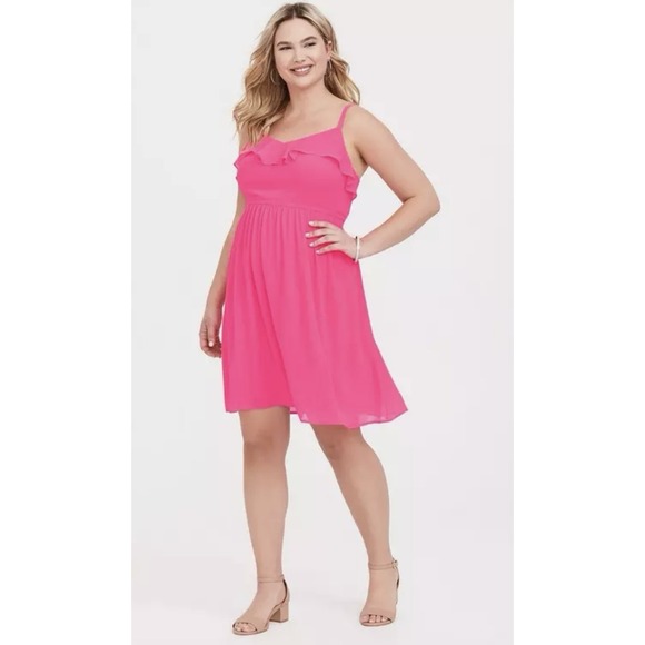 Torrid Mini Chiffon Ruffle Skater Mini Smocked Dress Hot Pink Size 3X Ruffles - Picture 1 of 8